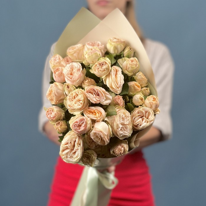 5 кустовых светло-персиковаых роз Джентл Трендсеттер 50 см